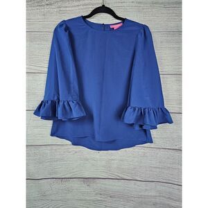Catherine Malandrino Pullover Bell Wing Sleeve Blouse Cloud Burst Blue Size XS